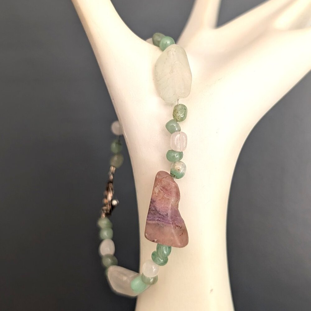 Natural stone bracelet-green, white, light purple